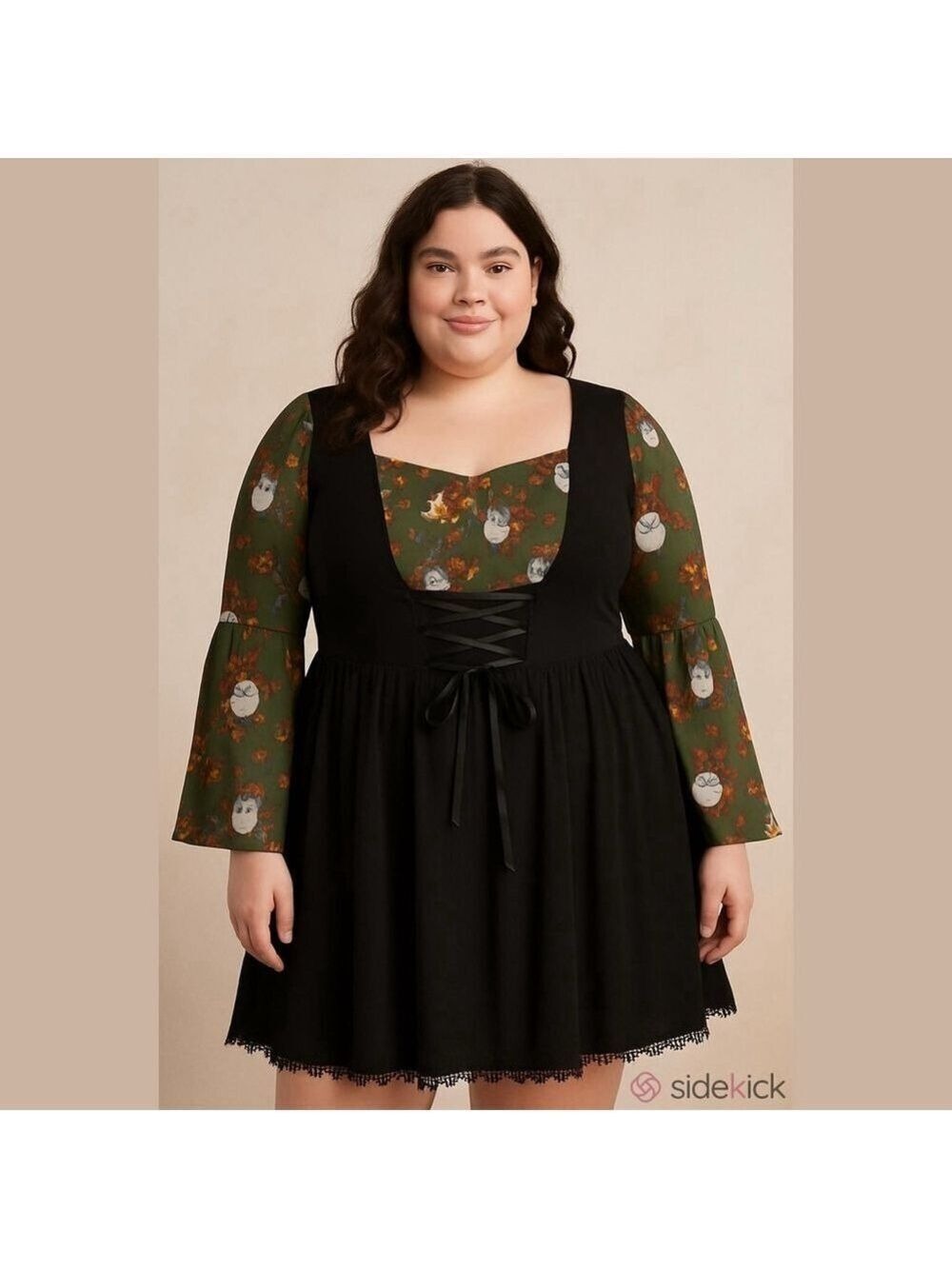 Women's RARE Hot Topic Totoro Autumn Peasant Dress Plus Size 2X Green Black